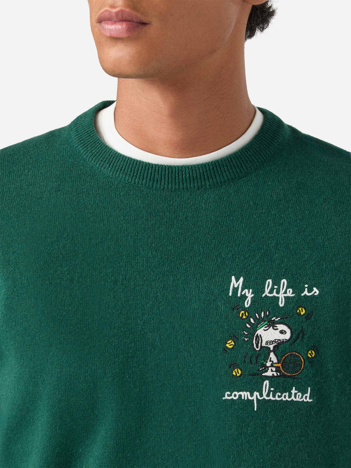 Green Heron Jersey de cuello redondo en mezcla de lana ligera y cachemira con bordado de Snoopy | Special edition 