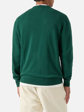 Maglia girocollo Heron Light verde in misto lana e cashmere con ricamo Snoopy | Special edition