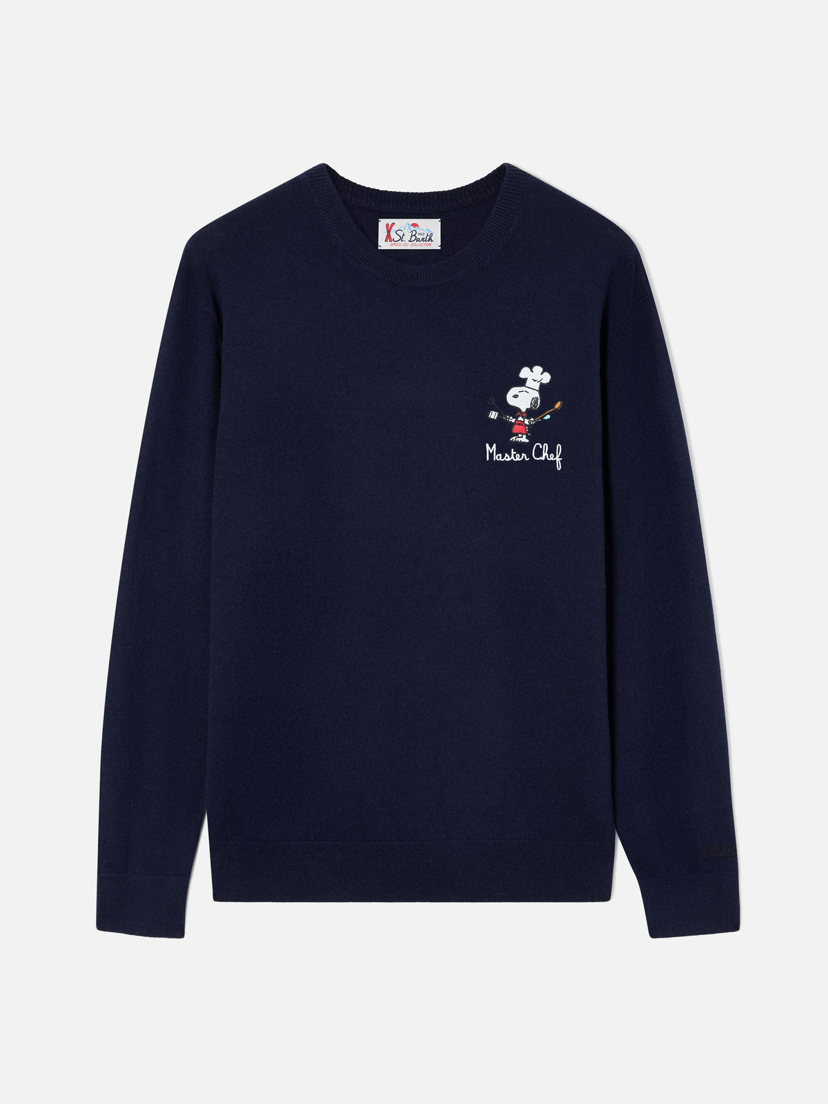 Maglia girocollo Heron Light blu navy in misto lana e cashmere con ricamo Snoopy Master Chef | Special edition