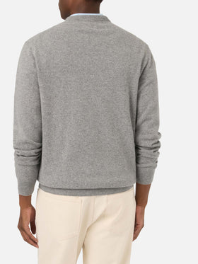 Grey Heron Rundhals-Pullover aus leichter Woll- und Kaschmirmischung mit Mini-Stickerei | Special edition 
