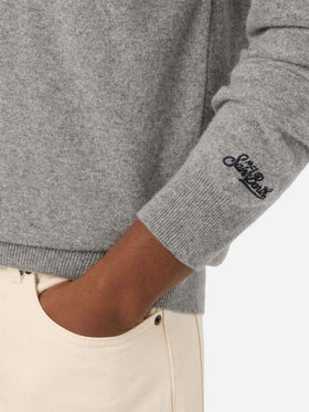 Grey Heron Rundhals-Pullover aus leichter Woll- und Kaschmirmischung mit Mini-Stickerei | Special edition 