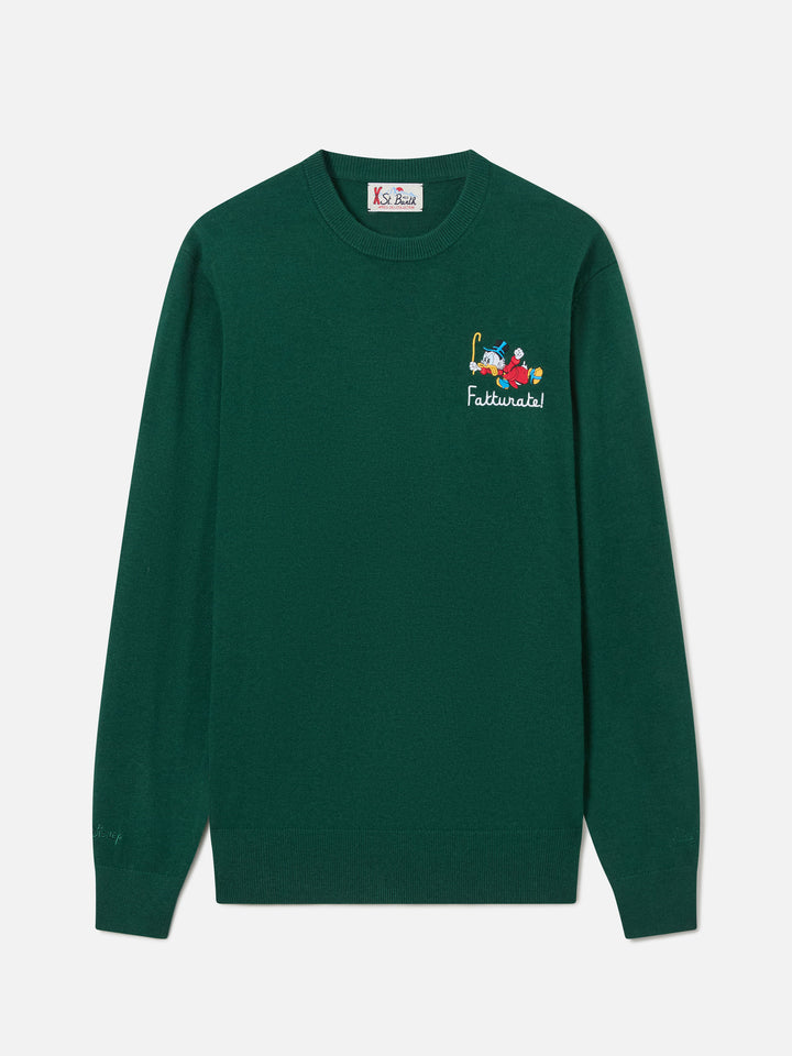 Maglia girocollo Heron Light verde in misto lana e cashmere con ricamo Zio Paperone | Special edition