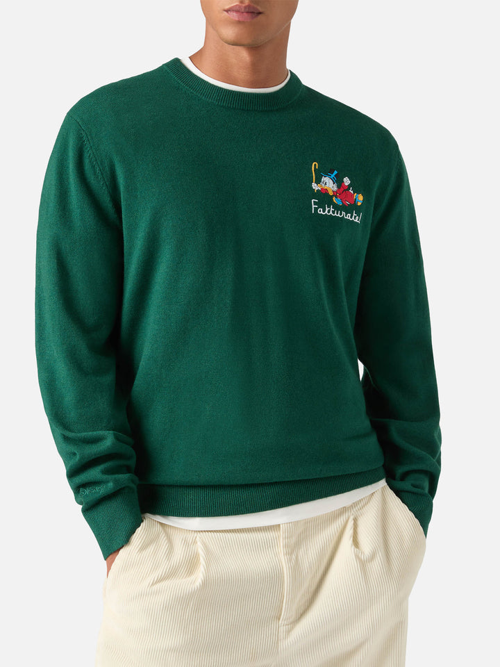 Green Heron jersey de cuello redondo en mezcla de lana ligera y cachemir con bordado de Scrooge McDuck | Special edition 