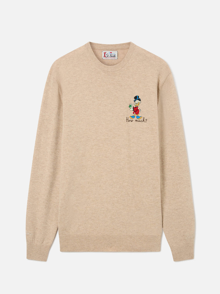 Maglia girocollo Heron Light beige in misto lana e cashmere con ricamo Zio Paperone | Special edition