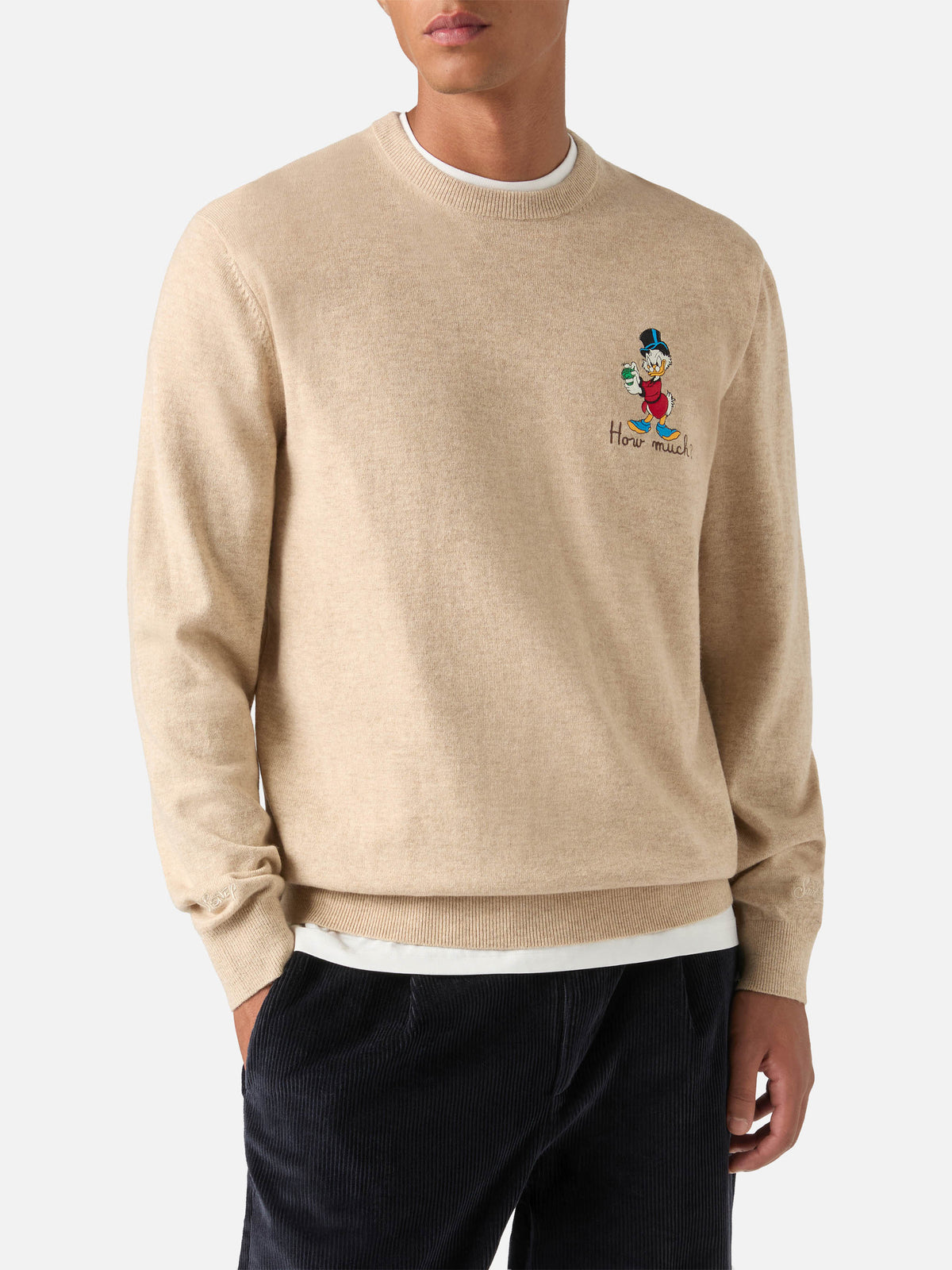 Maglia girocollo Heron Light beige in misto lana e cashmere con ricamo Zio Paperone | Special edition
