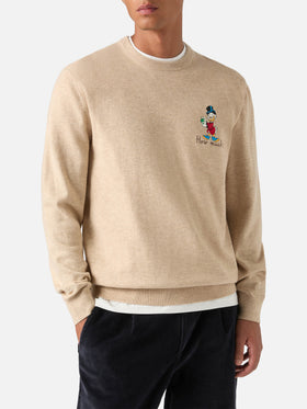 Maglia girocollo Heron Light beige in misto lana e cashmere con ricamo Zio Paperone | Special edition