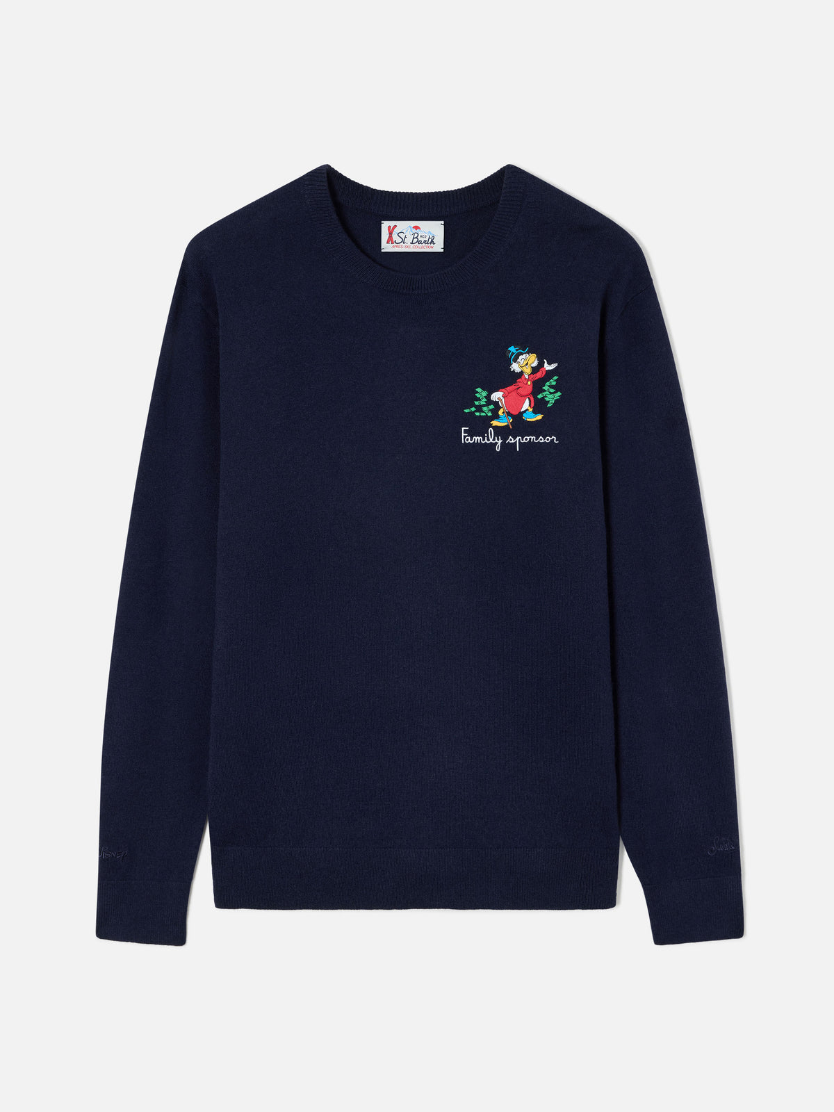 Maglia girocollo Heron Light blu navy in misto lana e cashmere con ricamo Zio Paperone | Special edition