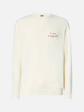Crewneck sweater Heron Light with E nun m'angoscià embroidery | VACANZE DI NATALE SPECIAL EDITION