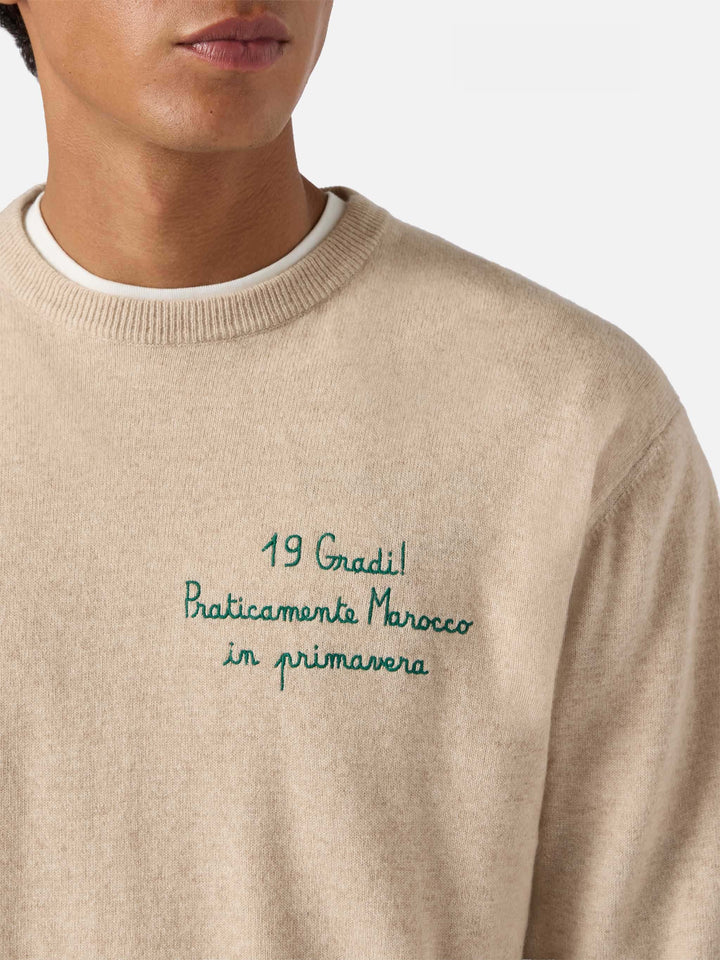 Crewneck sweater Heron Light with 19 gradi. Praticamente Marocco in primavera! embroidery | YUPPIES SPECIAL EDITION