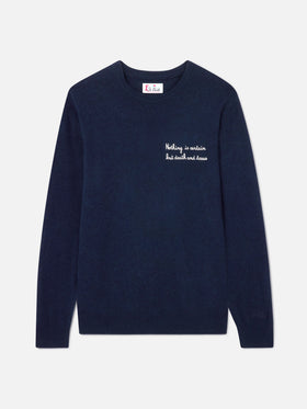 Pull en maille ras-du-cou Heron Light bleu marine blue avec broderie 