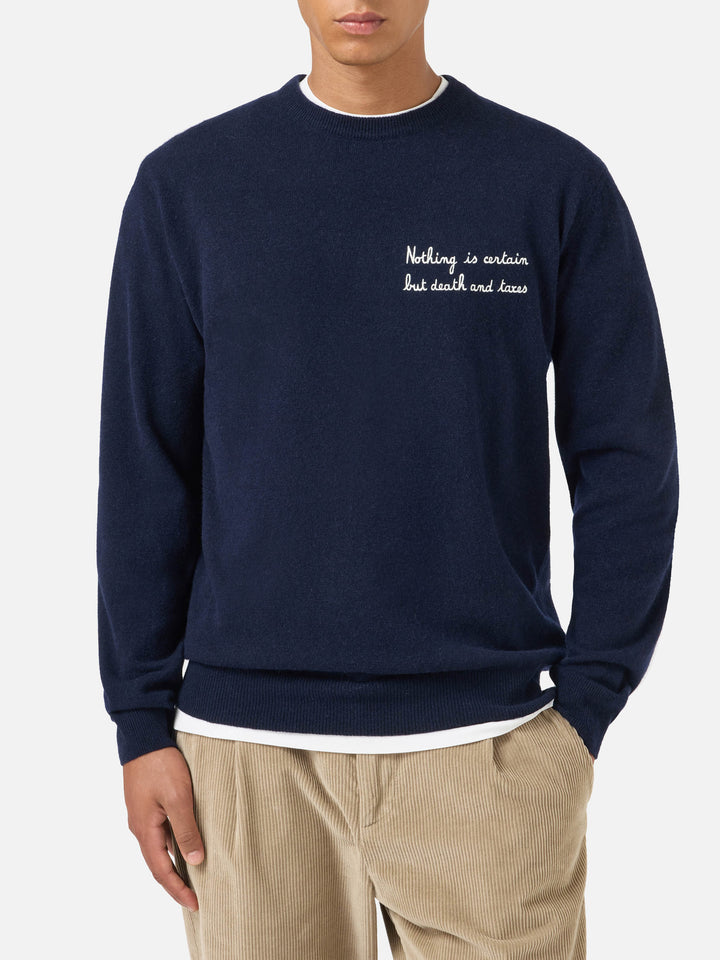 Heron Light Rundhals-Strickware in Navy blue mit Stickerei 