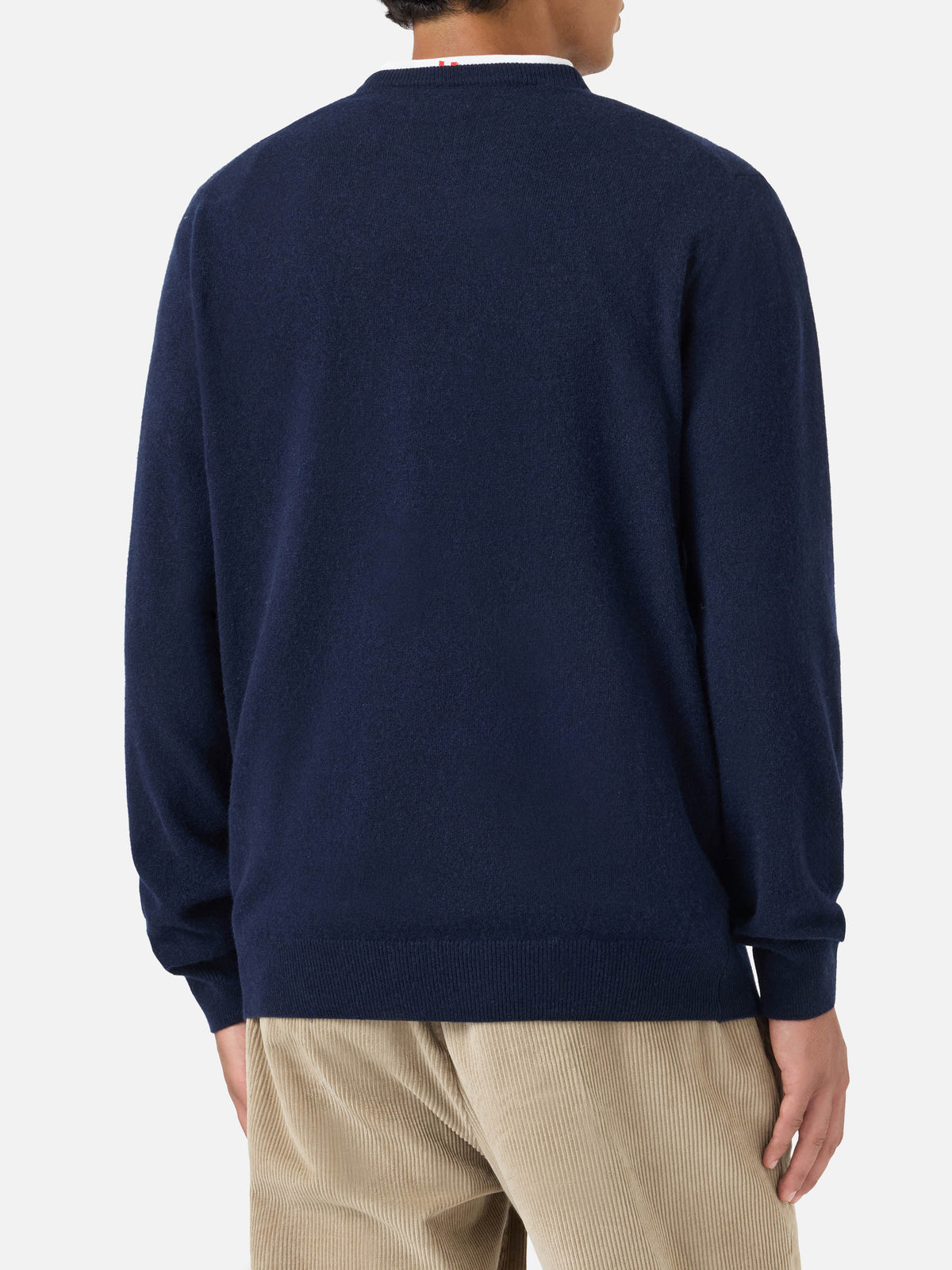 Pull en maille ras-du-cou Heron Light bleu marine blue avec broderie 