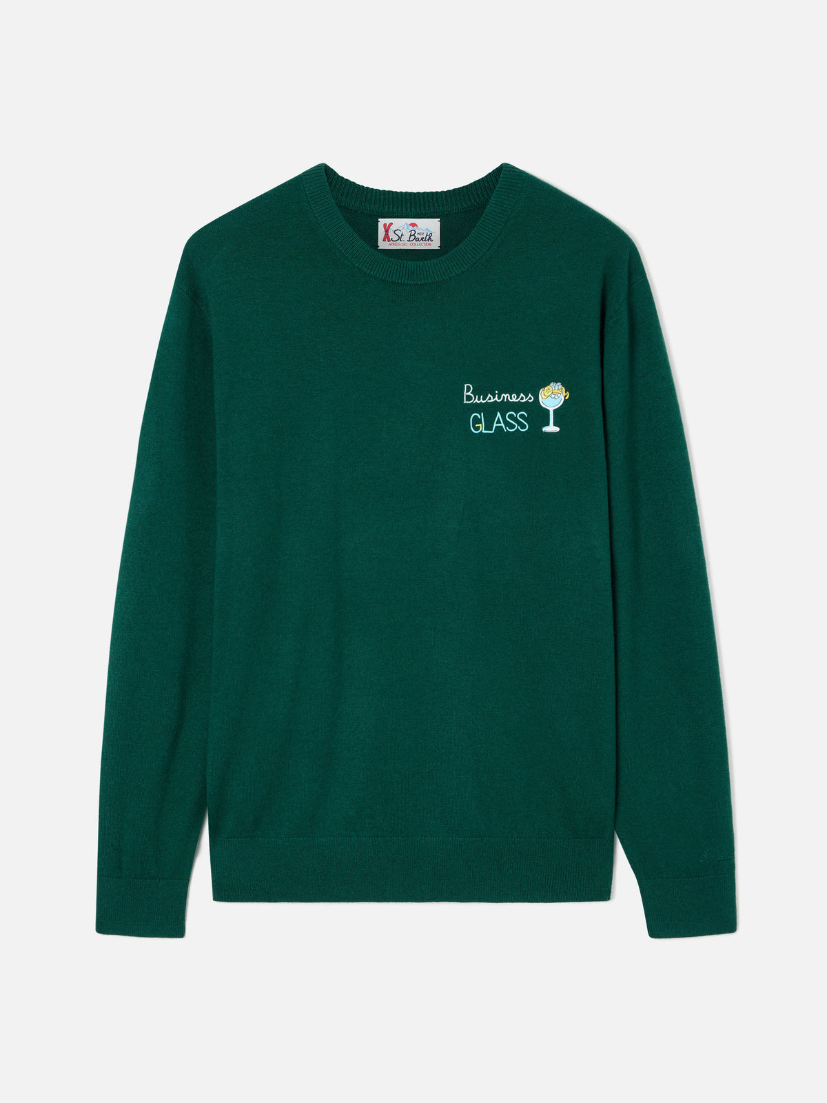 Maglia girocollo Heron Light verde in misto lana e cashmere con ricamo Business Glass