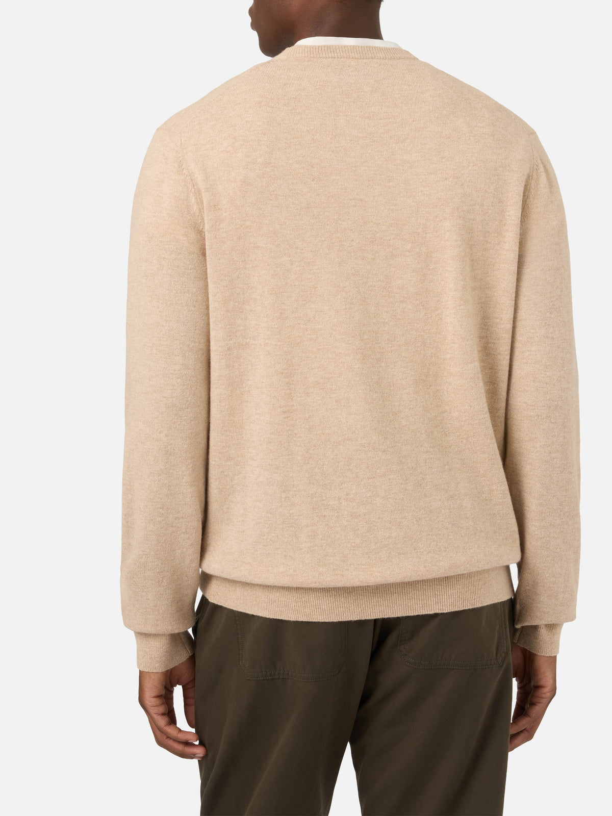 Beige Heron Rundhalspullover aus einer leichten Woll- und Kaschmirmischung mit Baileys-Stickerei | Special edition 