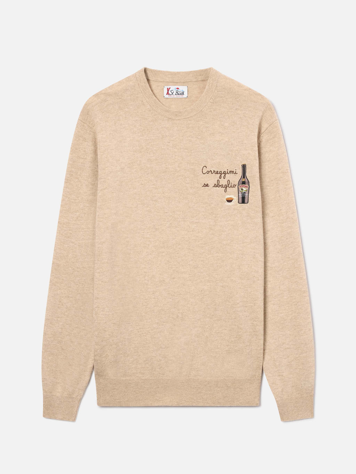 Jersey de cuello redondo Beige Heron en mezcla ligera de lana y cachemira con bordado Baileys | Special edition 