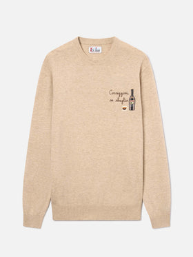 Jersey de cuello redondo Beige Heron en mezcla ligera de lana y cachemira con bordado Baileys | Special edition 