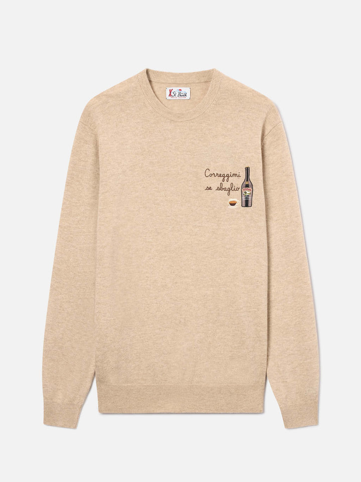 Jersey de cuello redondo Beige Heron en mezcla ligera de lana y cachemira con bordado Baileys | Special edition 