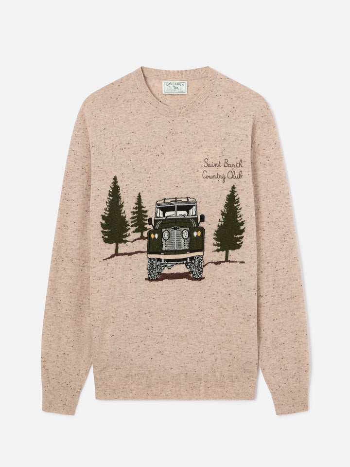 Maglia girocollo Heron beige in maglia Donegal con intarsio e ricamo Country Club