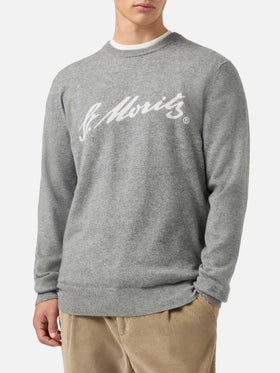 Grauer Heron Light Pullover aus 100 % Kaschmir mit St. Moritz Intarsien | ST. MORITZ TOP OF THE WORLD