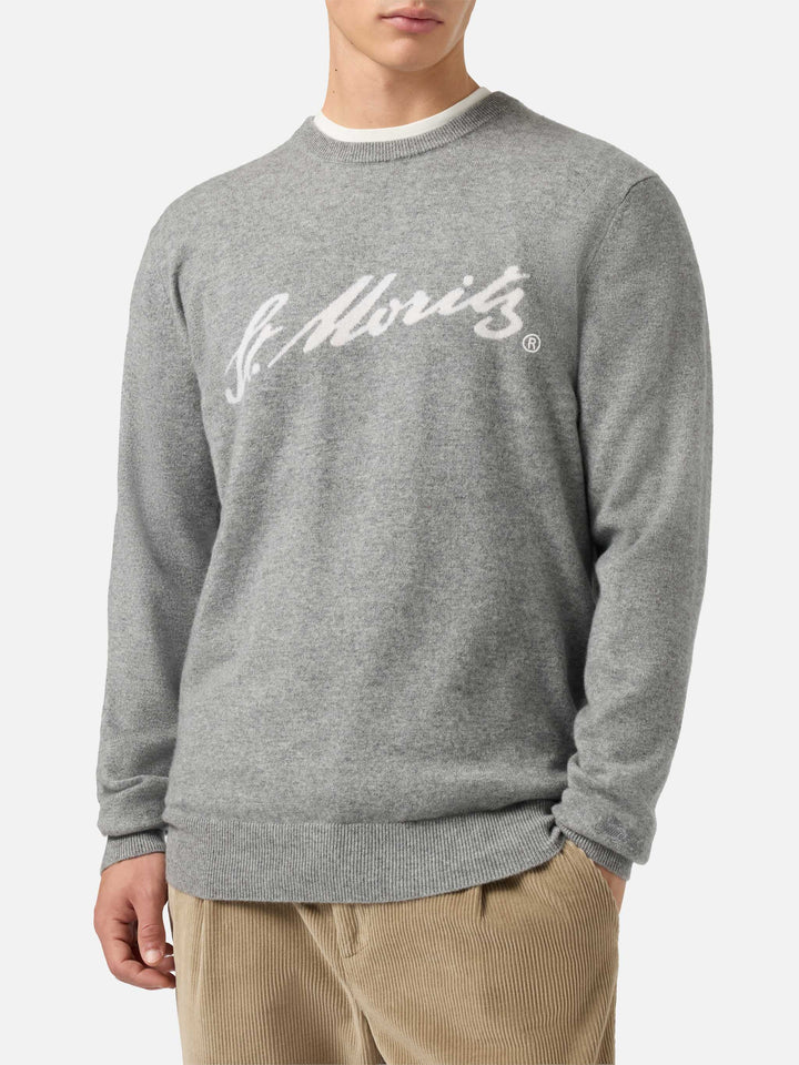 Heron Light sweater in grey 100% CASHMERE with St. Moritz intarsia | ST. MORITZ TOP OF THE WORLD
