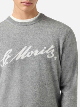 Grauer Heron Light Pullover aus 100 % Kaschmir mit St. Moritz Intarsien | ST. MORITZ TOP OF THE WORLD