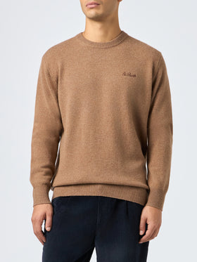 Man crewneck camel sweater with St. Barth embroidery - MC2 Saint Barth
