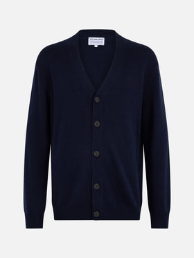 Maglione cardigan blu navy in misto cashmere da uomo Herrison