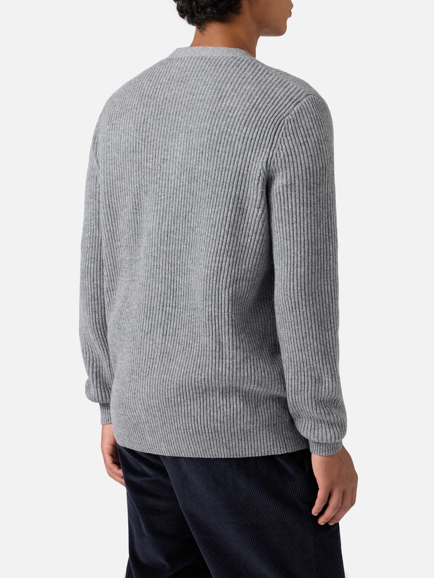 Herrison pure-wool cardigan in grey melange with English rib knit