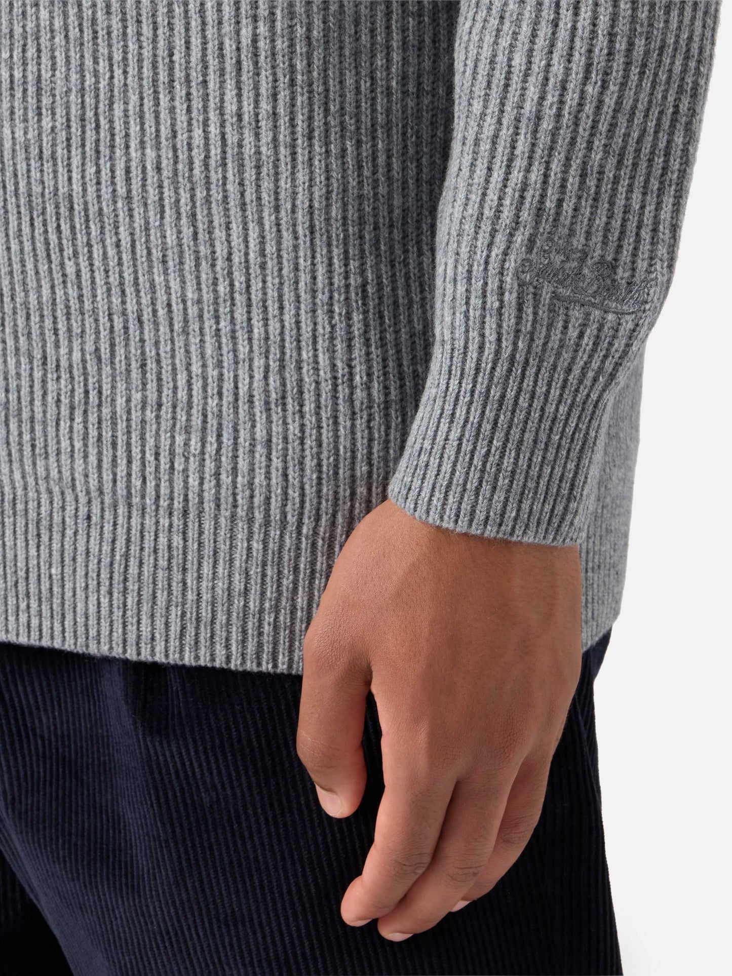 Herrison pure-wool cardigan in grey melange with English rib knit