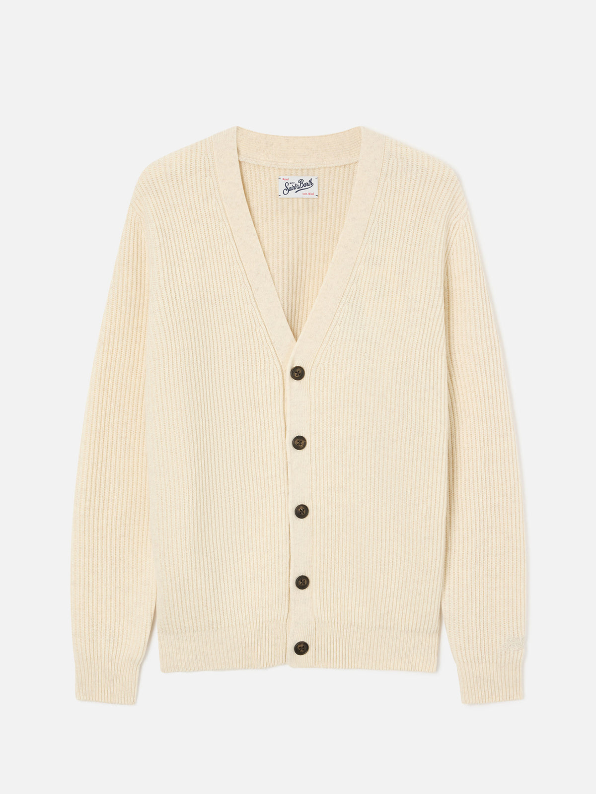 Cardigan Herrison beige in lana a costine