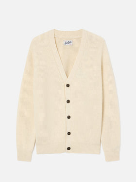 Cardigan Herrison beige in lana a costine
