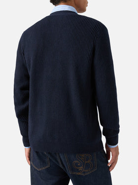 Navy blue Herrison Cardigan aus gerippter Wolle 