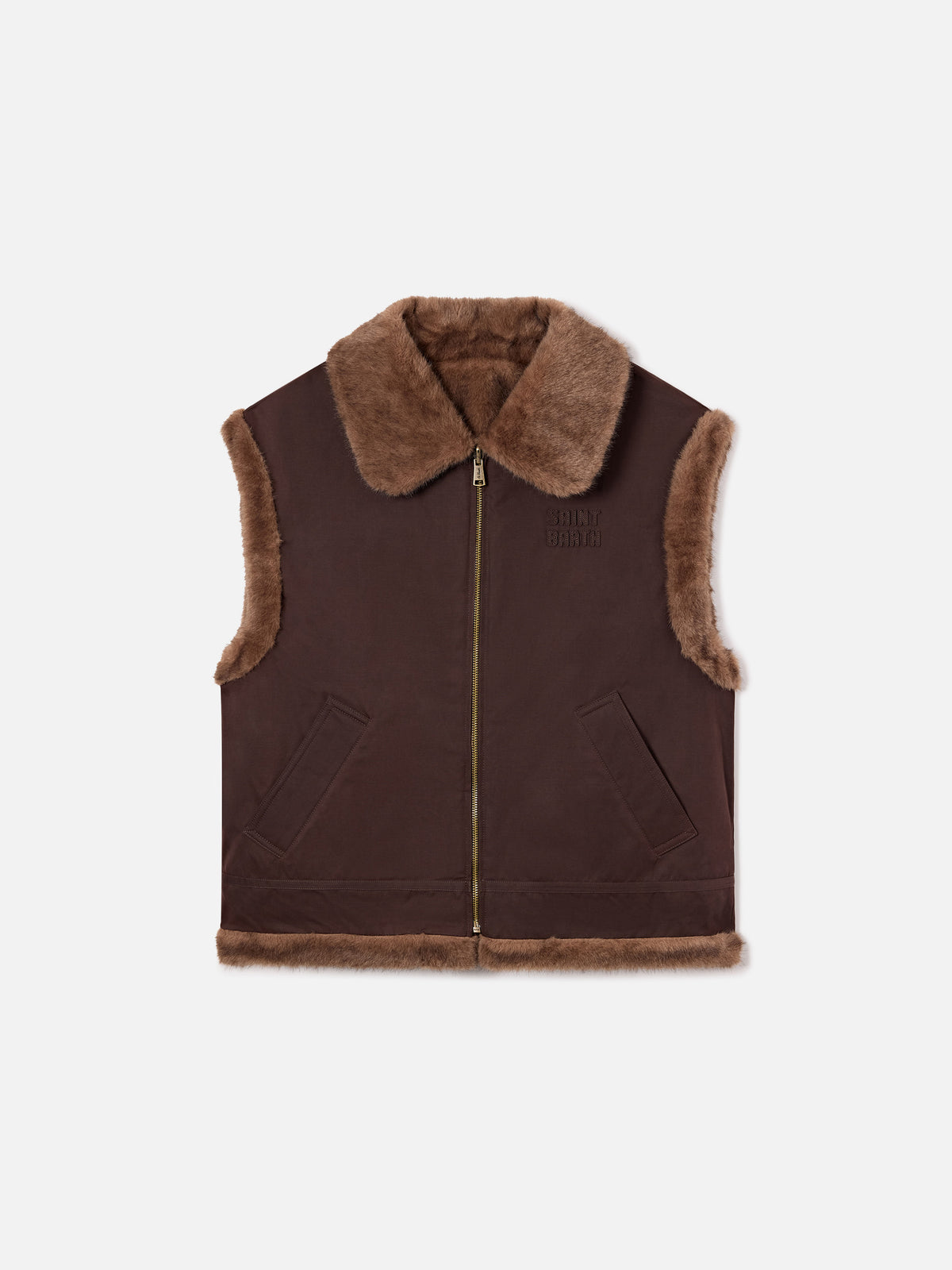 Gilet Hesketh marrone scuro reversibile in tessuto cerato ed effetto pelliccia