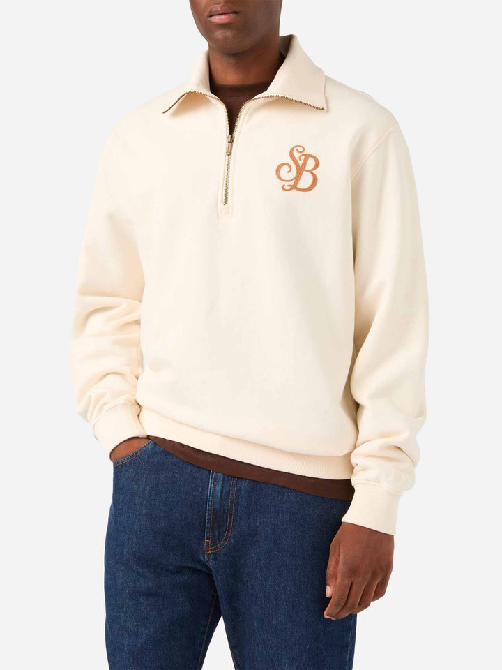 Cremefarbenes Baumwoll-Sweatshirt Huntley mit SB Legacy-Monogramm 