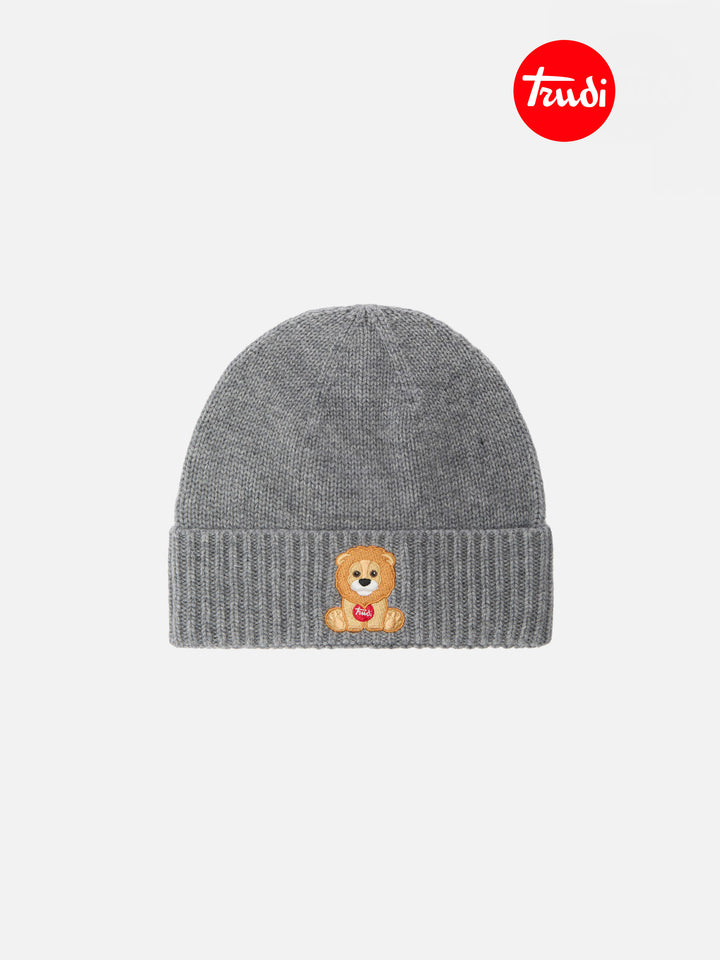 Holden cashmere-blend Beanie in grey with Trudi lion embroidery | TRUDI SPECIAL EDITION
