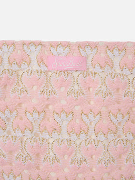 Bikini Holly rosa e panna in tessuto raschel floreale