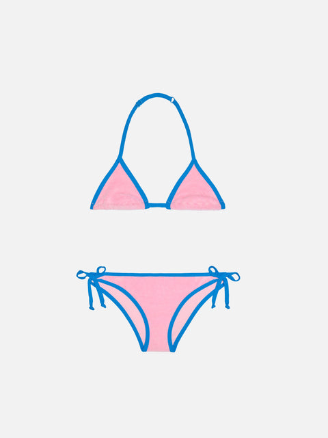 Girl pink triangle bikini with piping - MC2 Saint Barth