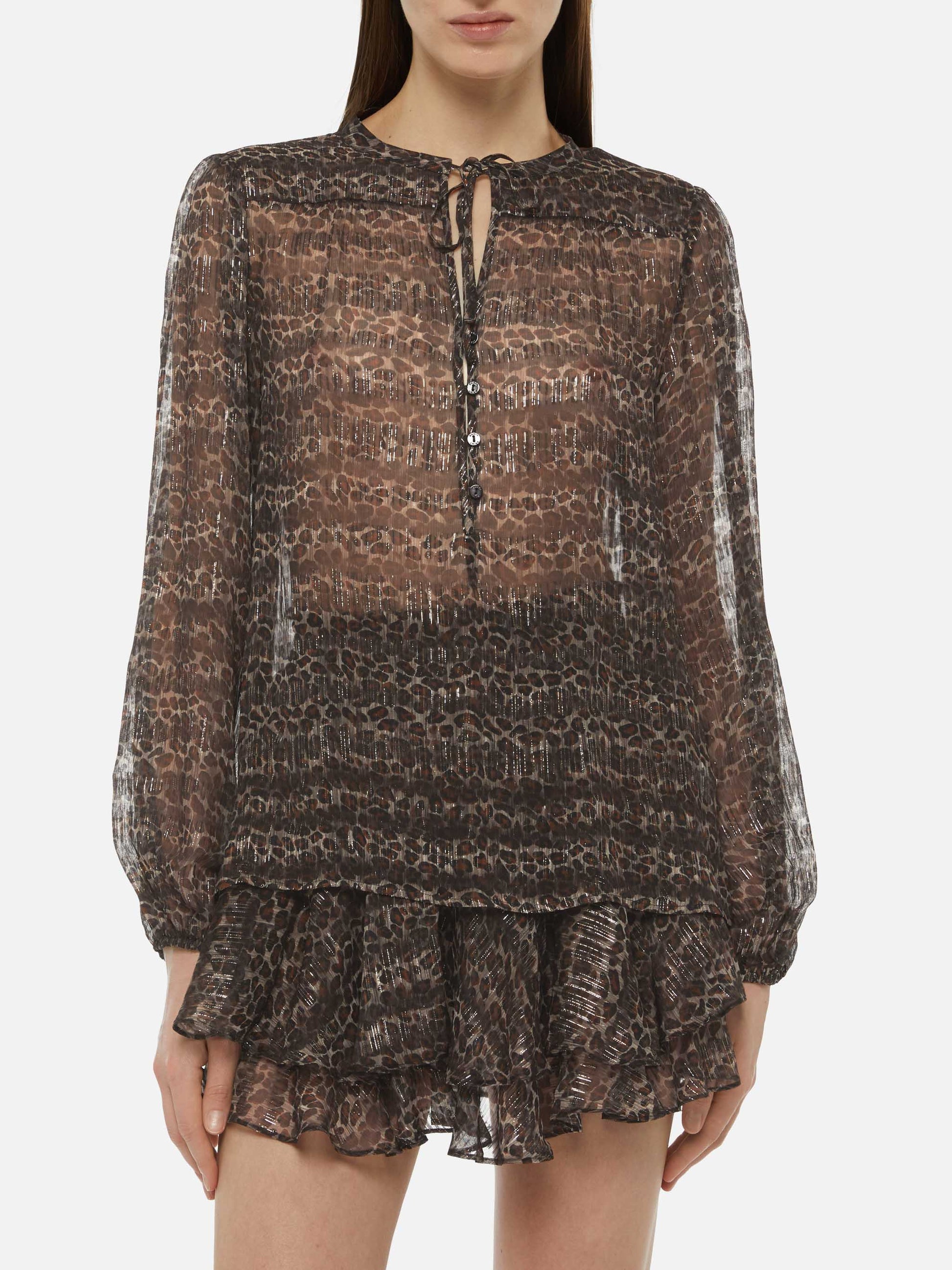 Harper silk voile blouse in lurex silk voile with animalier print - MC2 Saint Barth