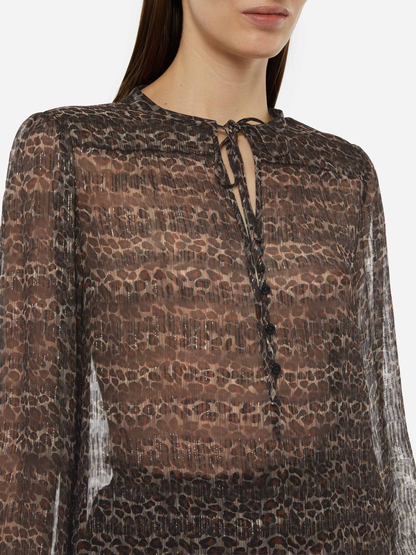 Harper silk voile blouse in lurex silk voile with animalier print - MC2 Saint Barth