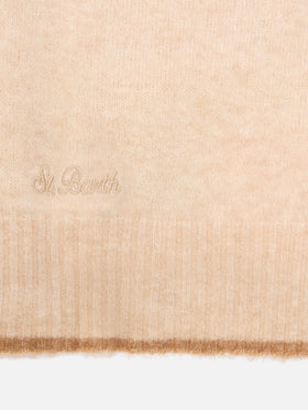 Beige Harlow alpaca blend hood with contrasting trim