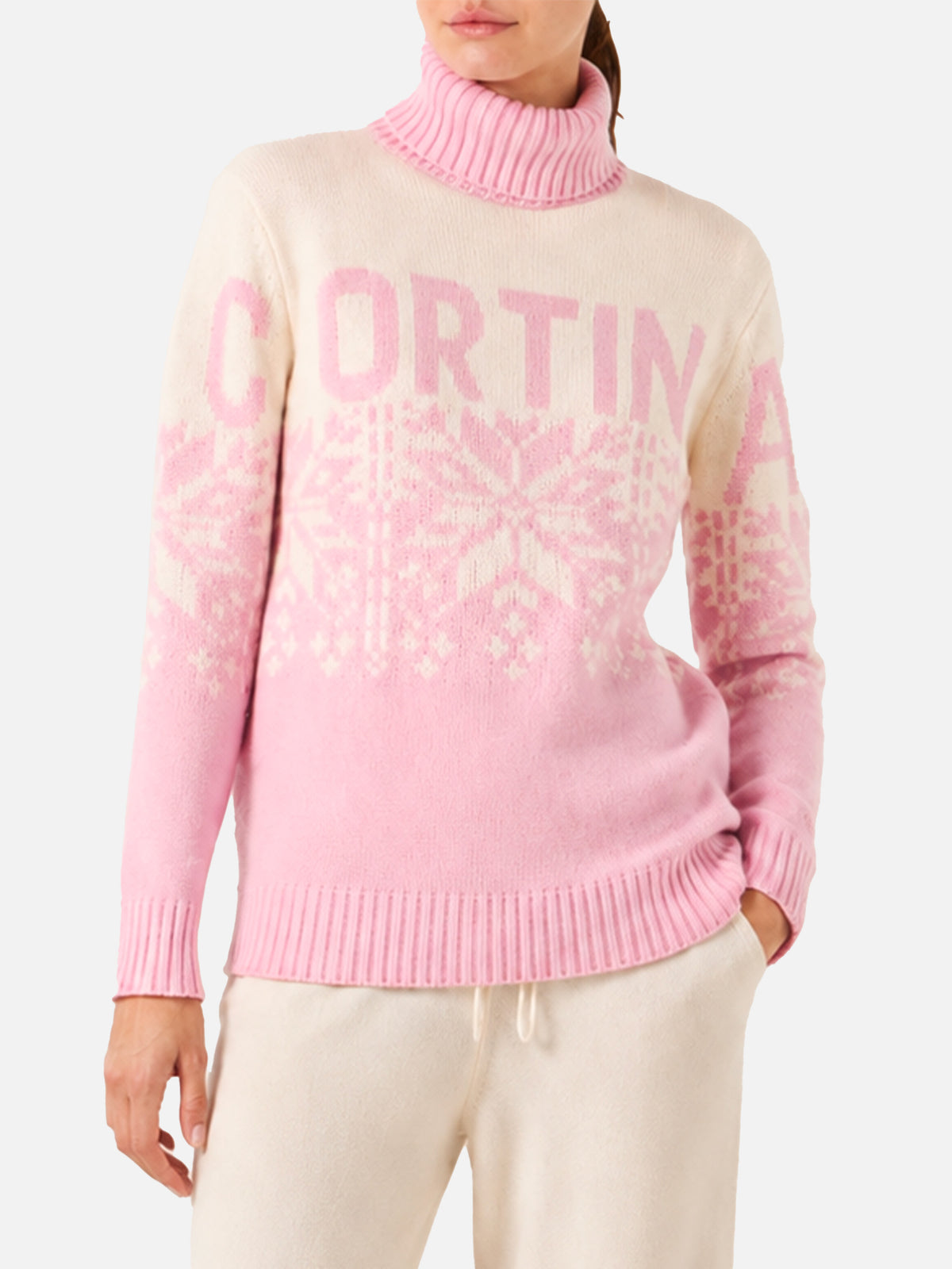 Maglione dolcevita New Hut con fantasia nordica e stampa Cortina