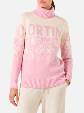 Maglione dolcevita New Hut con fantasia nordica e stampa Cortina