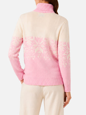 Maglione dolcevita New Hut con fantasia nordica e stampa Cortina