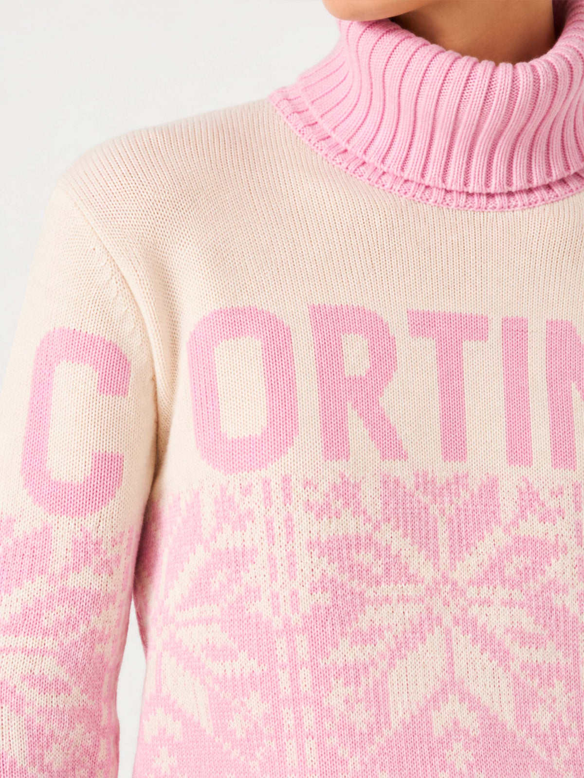 Maglione dolcevita New Hut con fantasia nordica e stampa Cortina