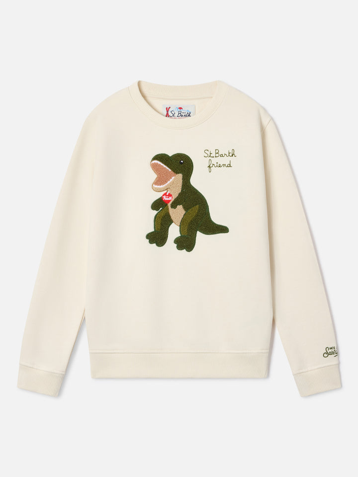Sweat-shirt Hutton coloris crème en mélange de coton avec patch éponge dinosaure | Special edition 