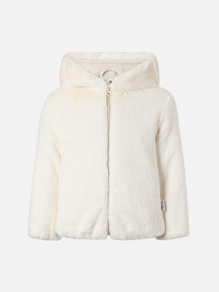 Faux-fur jacket with hood, ears and Trudi charm