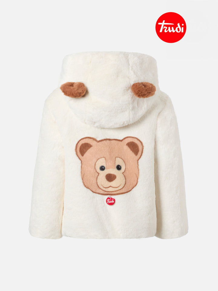 Giacca in faux fur con cappuccio con orecchie e pendaglio Trudi