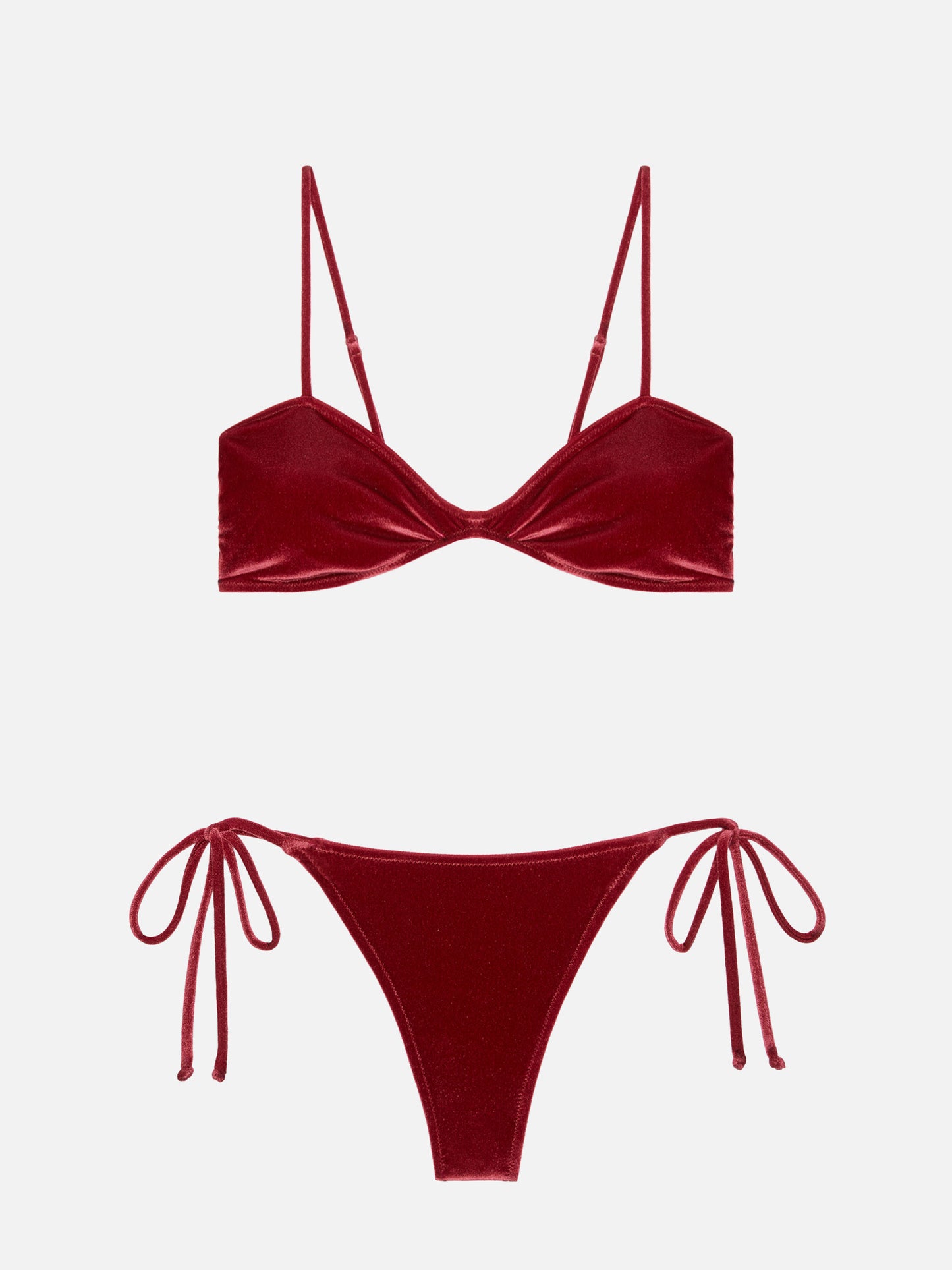 Woman scooped bikini Ipanema Naomi in brick red velvet