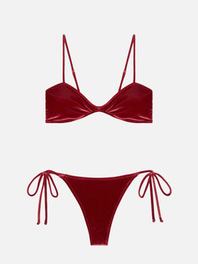 Woman scooped bikini Ipanema Naomi in brick red velvet