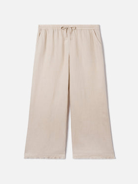 Beige Irma linen trousers with frayed hem